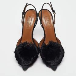 Pre Owned Aquazzura Black Suede and Fur Ankle Strap Pumps Size 37