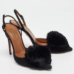 Pre Owned Aquazzura Black Suede and Fur Ankle Strap Pumps Size 37