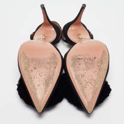 Pre Owned Aquazzura Black Suede and Fur Ankle Strap Pumps Size 37