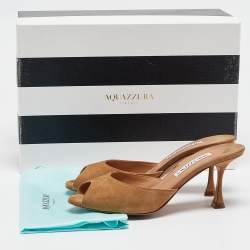 Pre Owned Aquazzura Brown Suede Slide Sandals Size 36.5