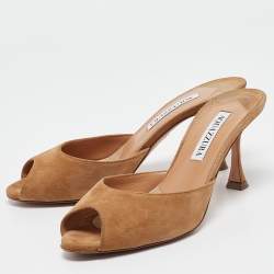 Pre Owned Aquazzura Brown Suede Slide Sandals Size 36.5