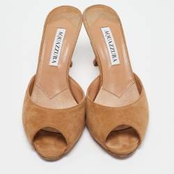 Pre Owned Aquazzura Brown Suede Slide Sandals Size 36.5