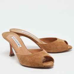 Pre Owned Aquazzura Brown Suede Slide Sandals Size 36.5