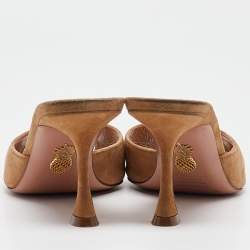Pre Owned Aquazzura Brown Suede Slide Sandals Size 36.5