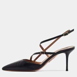 Aquazzura Black Leather Pointed Toe Ankle Strap Pumps Size 39  