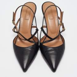 Aquazzura Black Leather Pointed Toe Ankle Strap Pumps Size 39  