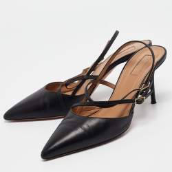 Aquazzura Black Leather Pointed Toe Ankle Strap Pumps Size 39  