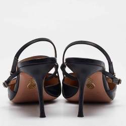 Aquazzura Black Leather Pointed Toe Ankle Strap Pumps Size 39  
