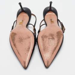 Aquazzura Black Leather Pointed Toe Ankle Strap Pumps Size 39  