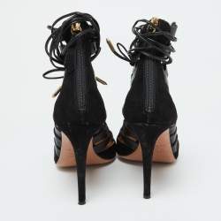 Aquazzura Black Suede and Leather Amazon Ankle Wrap Pumps Size 38