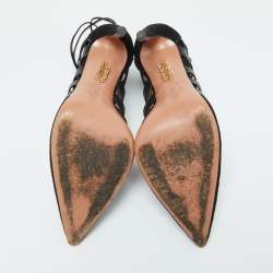 Aquazzura Black Suede and Leather Amazon Ankle Wrap Pumps Size 38