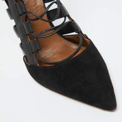 Aquazzura Black Suede and Leather Amazon Ankle Wrap Pumps Size 38