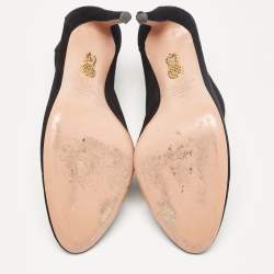 Pre Owned Aquazzura Black Suede Ankle Length Boots Size 38