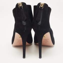 Pre Owned Aquazzura Black Suede Ankle Length Boots Size 38