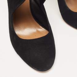 Pre Owned Aquazzura Black Suede Ankle Length Boots Size 38