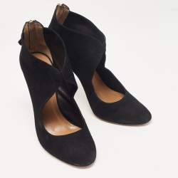 Pre Owned Aquazzura Black Suede Ankle Length Boots Size 38