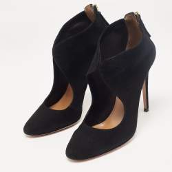 Pre Owned Aquazzura Black Suede Ankle Length Boots Size 38
