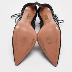 Pre Owned Aquazzura Black Suede and Leather Amazon Ankle Wrap Pumps Size 38