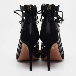 Pre Owned Aquazzura Black Suede and Leather Amazon Ankle Wrap Pumps Size 38