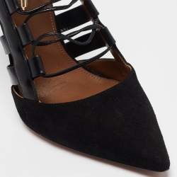 Pre Owned Aquazzura Black Suede and Leather Amazon Ankle Wrap Pumps Size 38