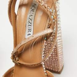 Aquazzura Rose Gold Crystal Embellished Leather Sinner Sandals Size 39