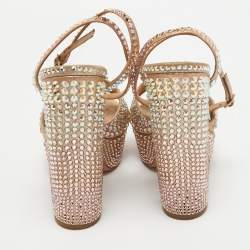 Aquazzura Rose Gold Crystal Embellished Leather Sinner Sandals Size 39