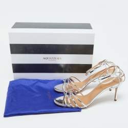 Pre Owned Aquazzura Silver Foil Leather Ankle Strap Sandals Size 39