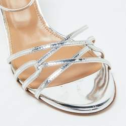 Pre Owned Aquazzura Silver Foil Leather Ankle Strap Sandals Size 39