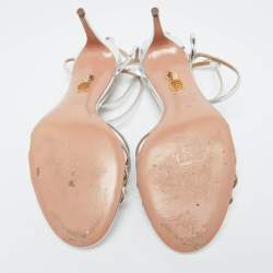 Pre Owned Aquazzura Silver Foil Leather Ankle Strap Sandals Size 39