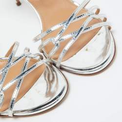 Pre Owned Aquazzura Silver Foil Leather Ankle Strap Sandals Size 39