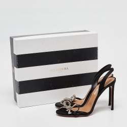 Pre Owned Aquazzura Black Satin Slingback Sandals Size 38