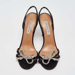 Pre Owned Aquazzura Black Satin Slingback Sandals Size 38
