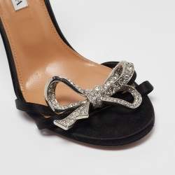 Pre Owned Aquazzura Black Satin Slingback Sandals Size 38