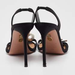 Pre Owned Aquazzura Black Satin Slingback Sandals Size 38