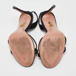 Pre Owned Aquazzura Black Satin Slingback Sandals Size 38