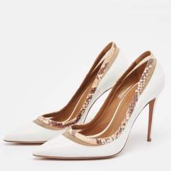 Pre Owned Aquazzura White Leather Pointed Toe Pumps Size 38