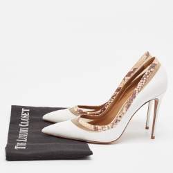 Pre Owned Aquazzura White Leather Pointed Toe Pumps Size 38