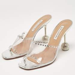 Pre Owned Aquazzura Transparent PVC Crystal Embellished Slide Sandals Size 38
