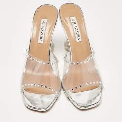 Pre Owned Aquazzura Transparent PVC Crystal Embellished Slide Sandals Size 38