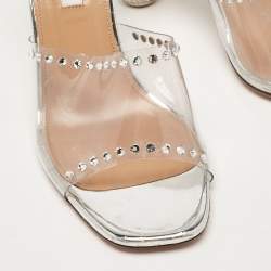 Pre Owned Aquazzura Transparent PVC Crystal Embellished Slide Sandals Size 38