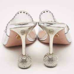 Pre Owned Aquazzura Transparent PVC Crystal Embellished Slide Sandals Size 38