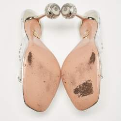 Pre Owned Aquazzura Transparent PVC Crystal Embellished Slide Sandals Size 38