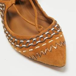 Pre Owned Aquazzura Brown Suede Ankle Wrap Ballet Flats Size 38.5