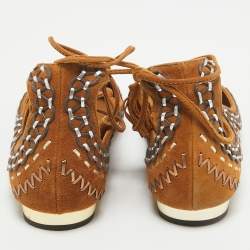 Pre Owned Aquazzura Brown Suede Ankle Wrap Ballet Flats Size 38.5