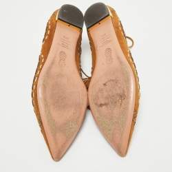 Pre Owned Aquazzura Brown Suede Ankle Wrap Ballet Flats Size 38.5