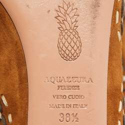 Pre Owned Aquazzura Brown Suede Ankle Wrap Ballet Flats Size 38.5