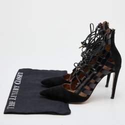 Aquazzura Black Leather and Suede Ankle Length Boots Size 41