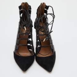 Aquazzura Black Leather and Suede Ankle Length Boots Size 41
