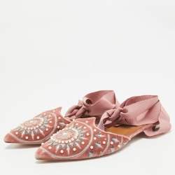 Aquazzura Pink Embellished Velvet Ankle Tie Flats Size 36