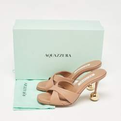 Aquazzura Beige Leather Darling 105mm Slide Sandals Size 36.5